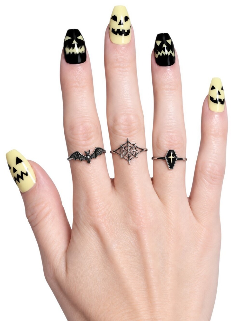 Blackheart Glow Halloween Pumpkin Contrast Faux Nail Set